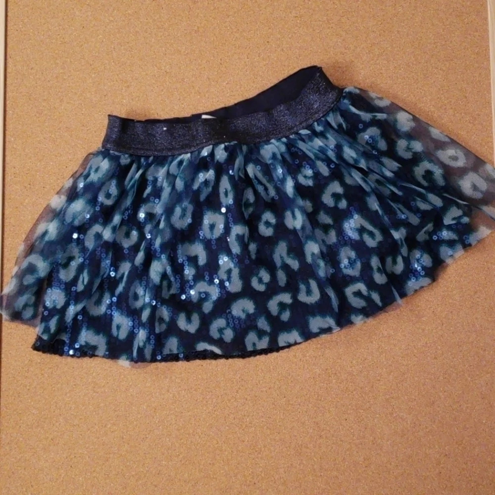 Justice Blue Leopard Sequin Tulle Skirt
